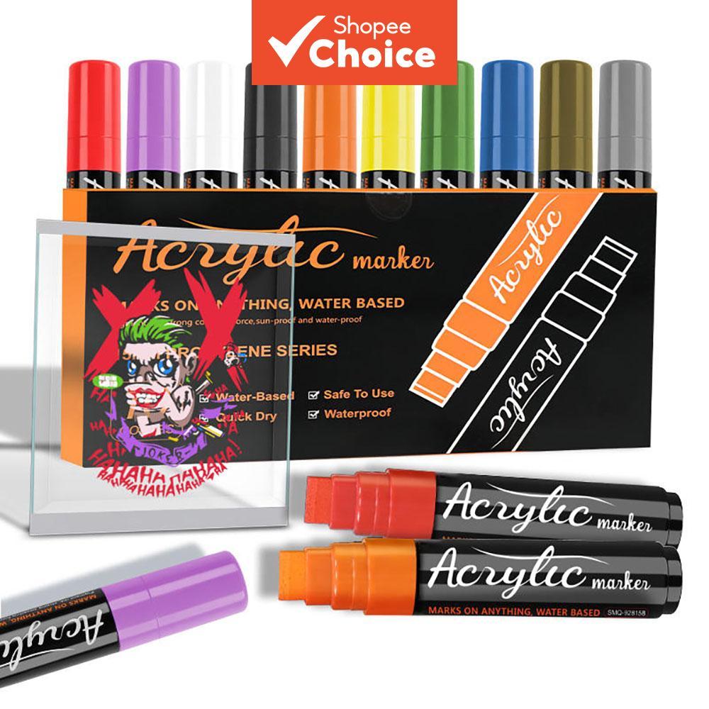 Marcador Acrílico à Prova D'Água com Ponta de 15mm - Caneta Poster POP Larga e Plana para Grafite de Parede, Arte DIY e
