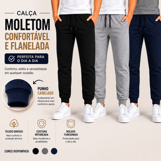Kit com 3 Calças Moletom Flanelado Confortável
