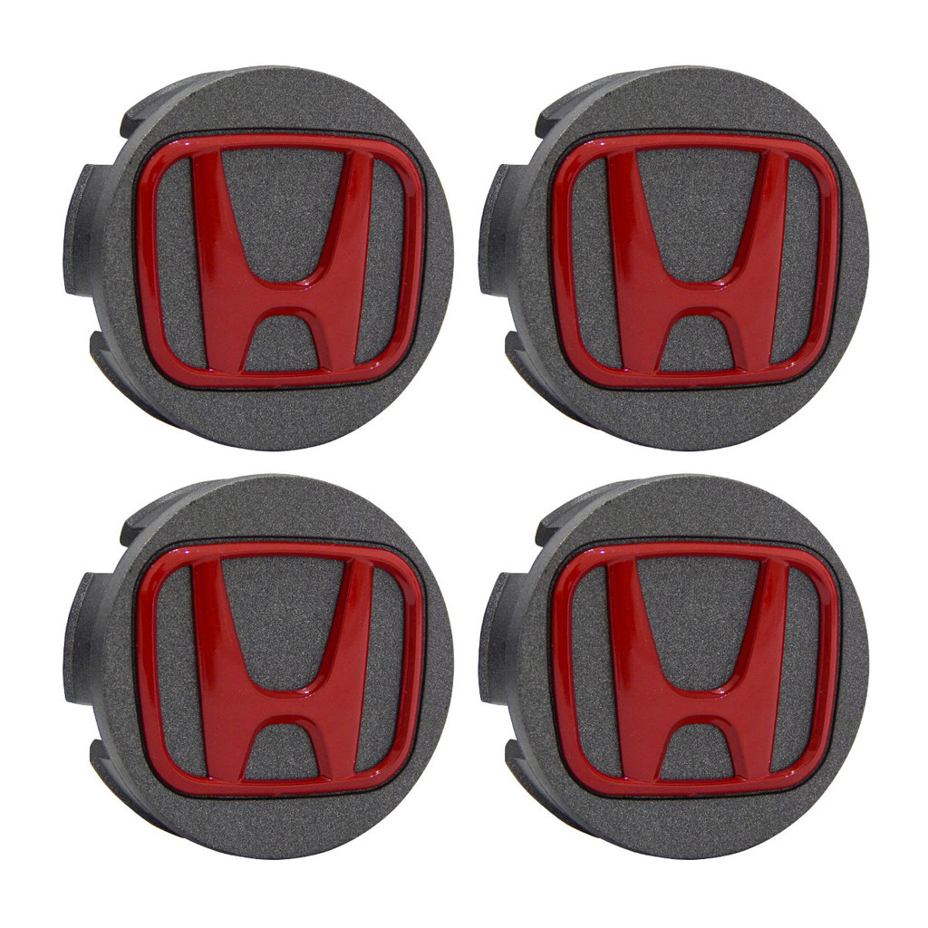 Jogo Calota Calotinha Centro Meio Miolo Roda Fit City Wrv Civic 58mm Grafite Com Logo Vermelho