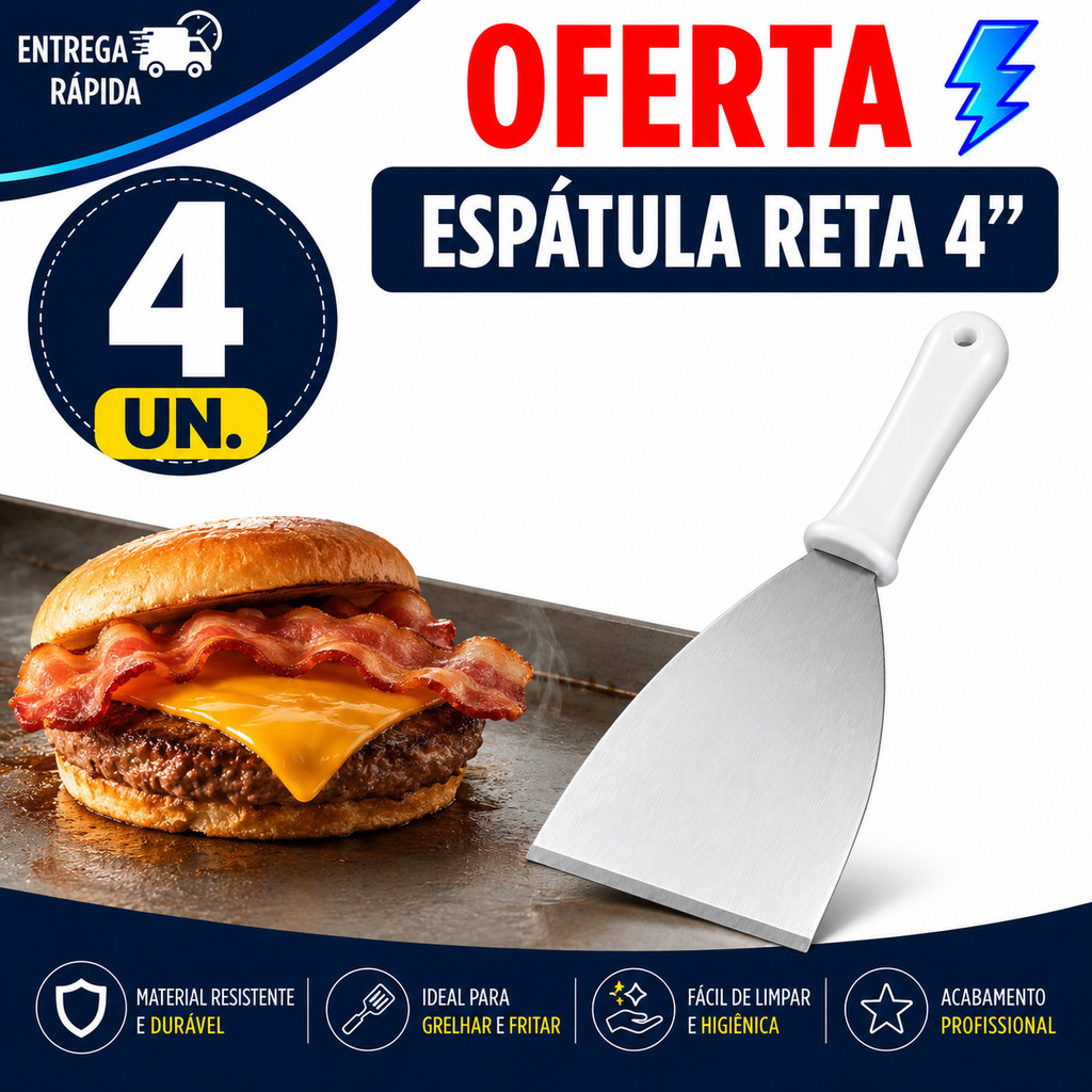 ESPÁTULA RETA INOX PARA COZINHA INDUSTRIAL RESTAURANTE E BUFFET FOOD TRUCK