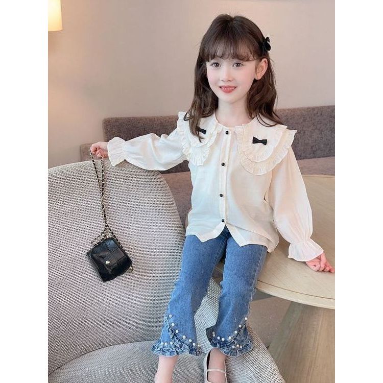Meninas camisa primavera outono estilo 2026 estilo ocidental Bowknot bebê manga comprida topo crianças camisa branca pri