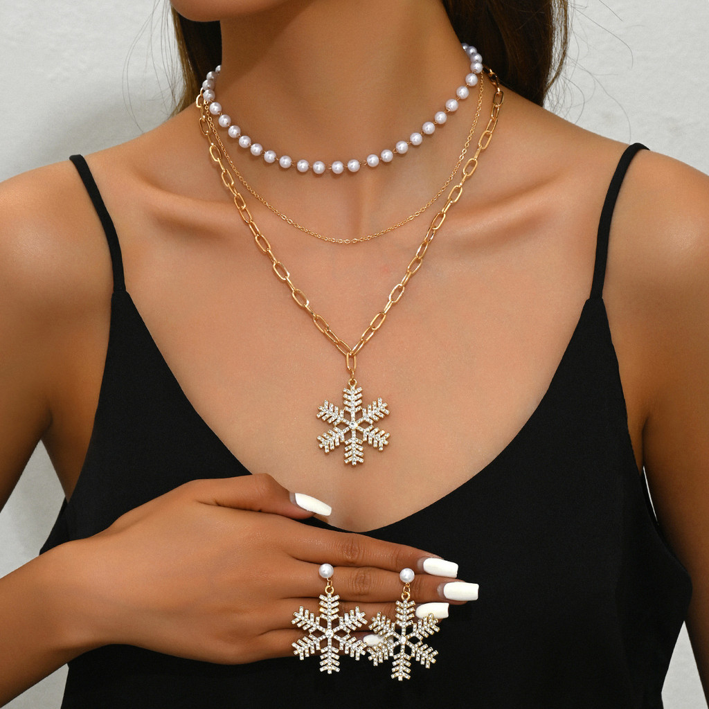 Colar elegante feminino brincos de diamantes completos colar floco de neve design de alto nível