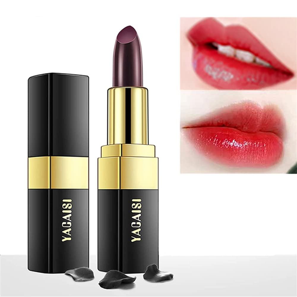 Batom Mágico Go Ho que Muda de Cor para Preto, Brilho Labial Natural, Batom Hidratante de Longa Duração, Batom Nutritivo