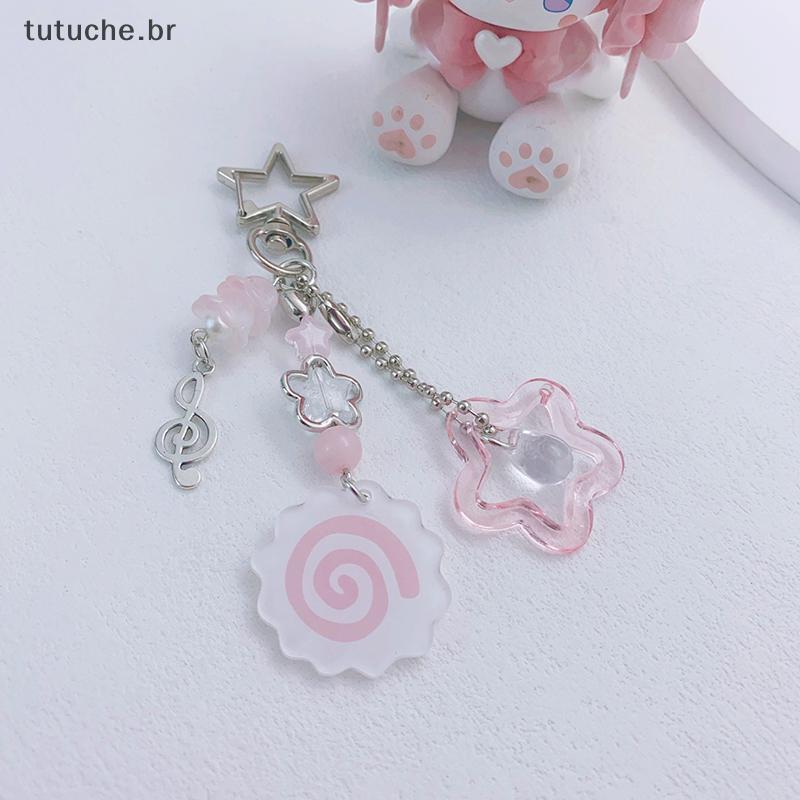 TU Y2K Bonito Rosa Lula Rolo Chaveiro Criativo Bolo De Peixe Adorável Ornamento Porta-Chaves Bapa Pingente Para Presente