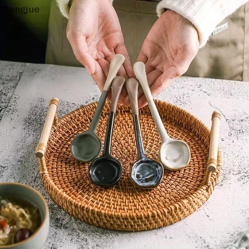 Fengjue Alça Longa Colher Torta Bonito Requintado Grés Retro Chá Da Tarde Café Mexendo De Alto Valor Artesanal BR