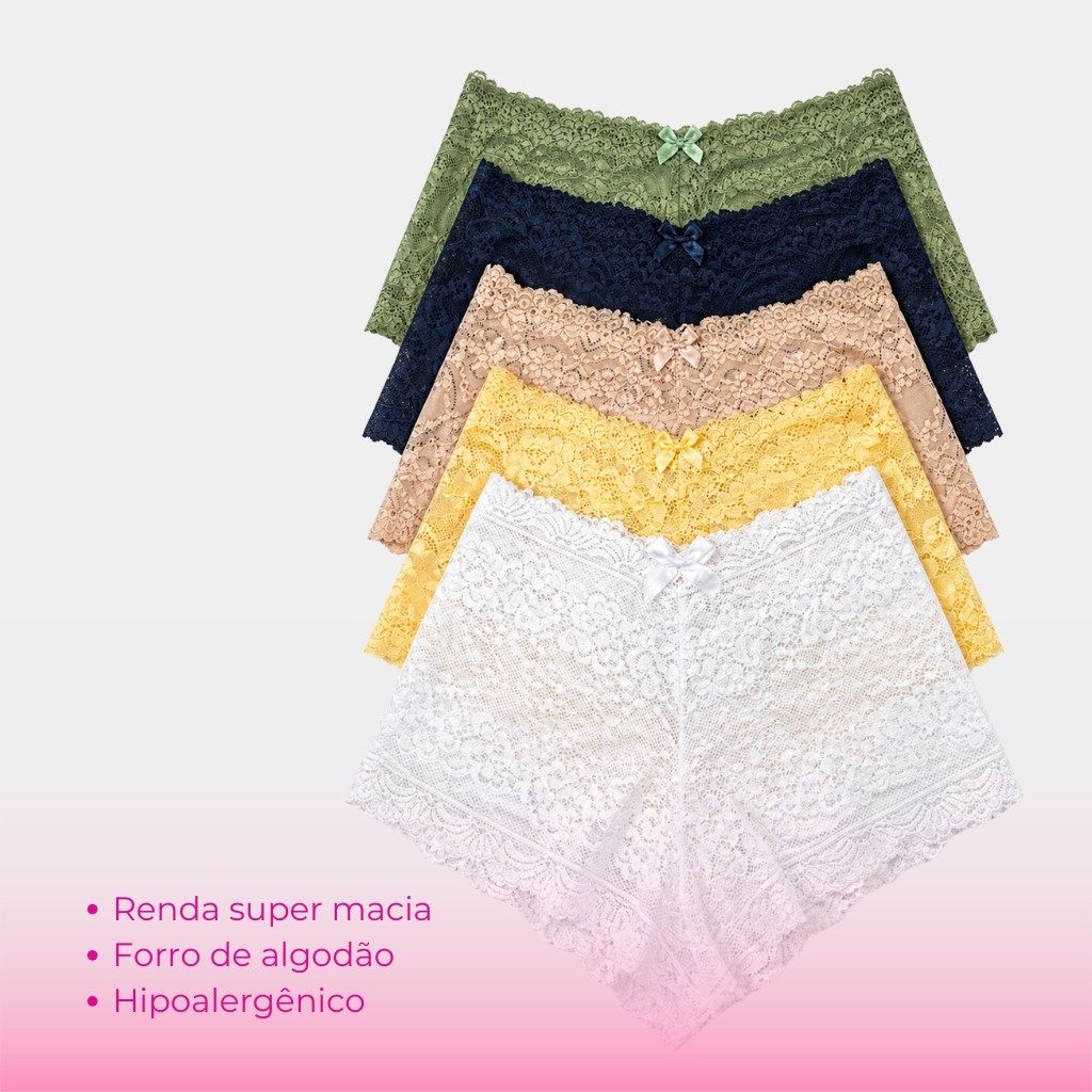 Kit 10 Calcinhas Caleçon Renda Jacquard original Feminina Boxer Alta — imagem 2 de 2