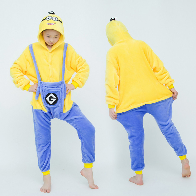 Pijama Infantil De Flanela Com Capuz , Fantasia Fofa De Cosplay De Animal Minion , Roupa De Dormir Macia Para Meninos E