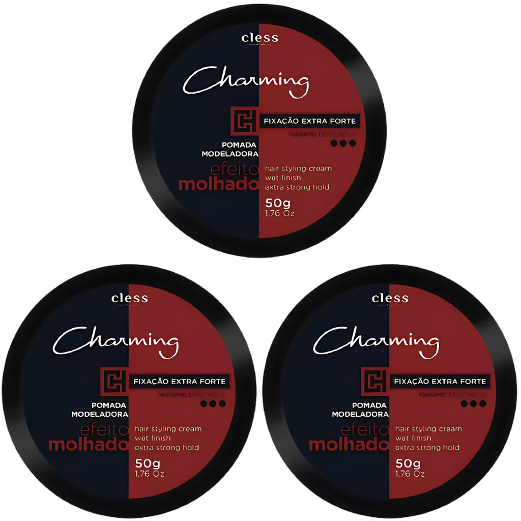 Kit 3 Pomada Cera Modeladora Charming Cless Efeito Molhado Extra Forte Maximo Controle Cabelo 50g
