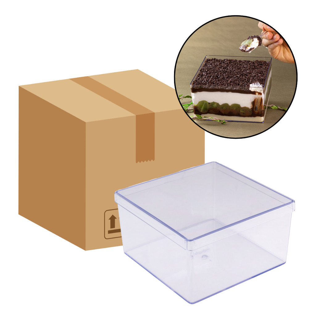 Caixa c/ 10un Cake Box Quadrada 15x15x8cm 1,5L Cristal BlueStar para Doces Sobremesas Pavê Camadas
