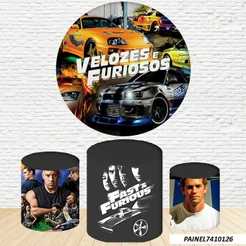 Kit de Capa Painel Redondo Sublimado Velozes e Furiosos 1,50M + Trio Capas de Cilindro C/Elástico