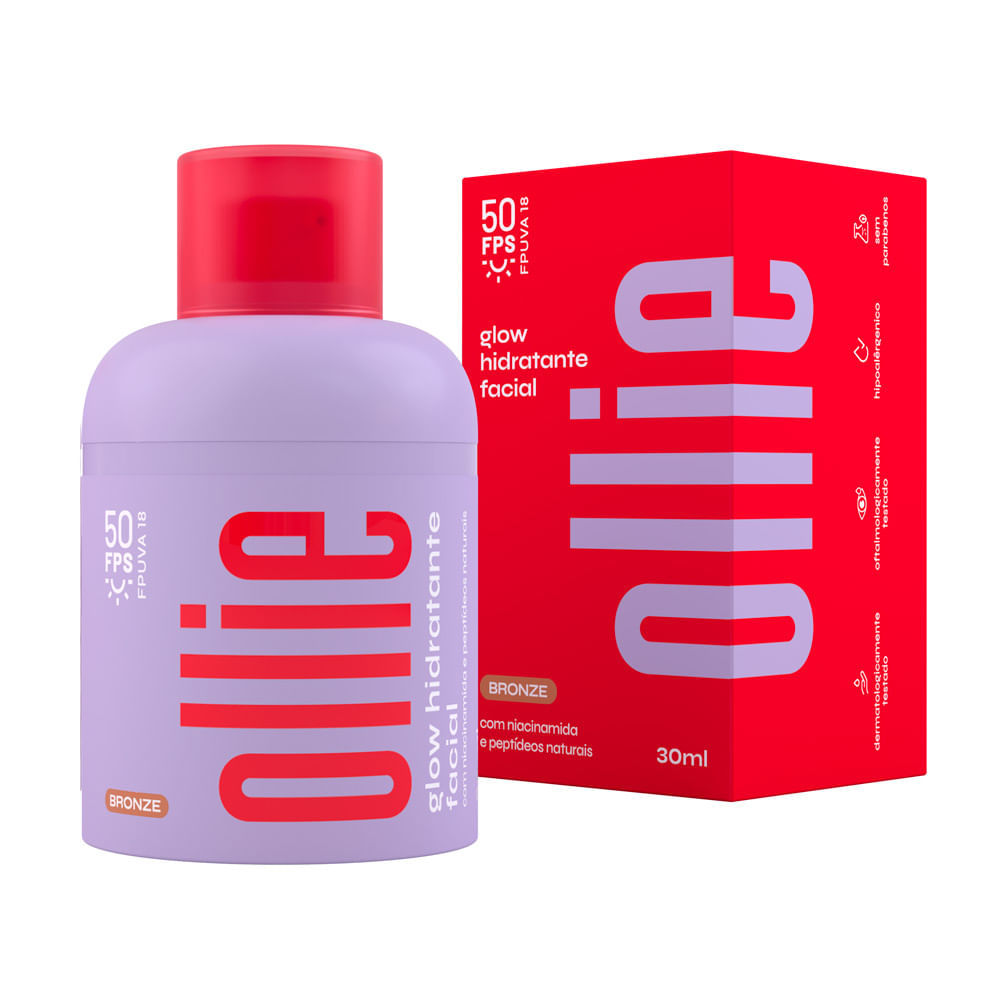 Glow Hidratante Facial Ollie FPS 50 Bronze 30ml
