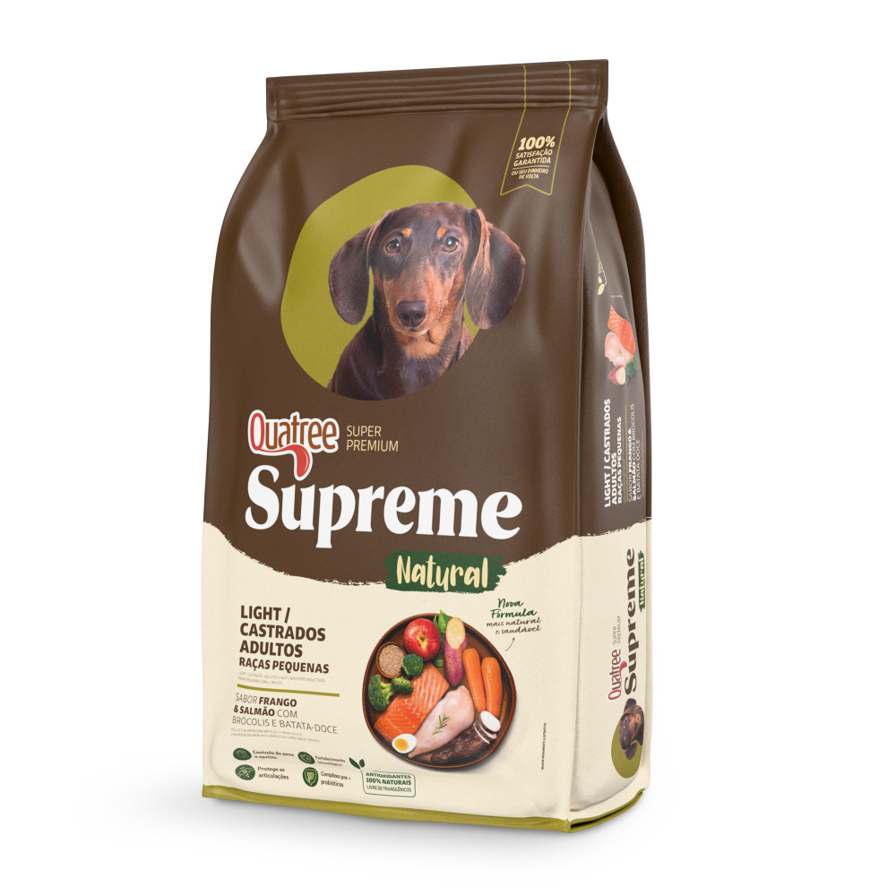 Ração Quatree Supreme Cães Adultos Light Castrado Raças Pequenas Frango e Salmão 10,1kg