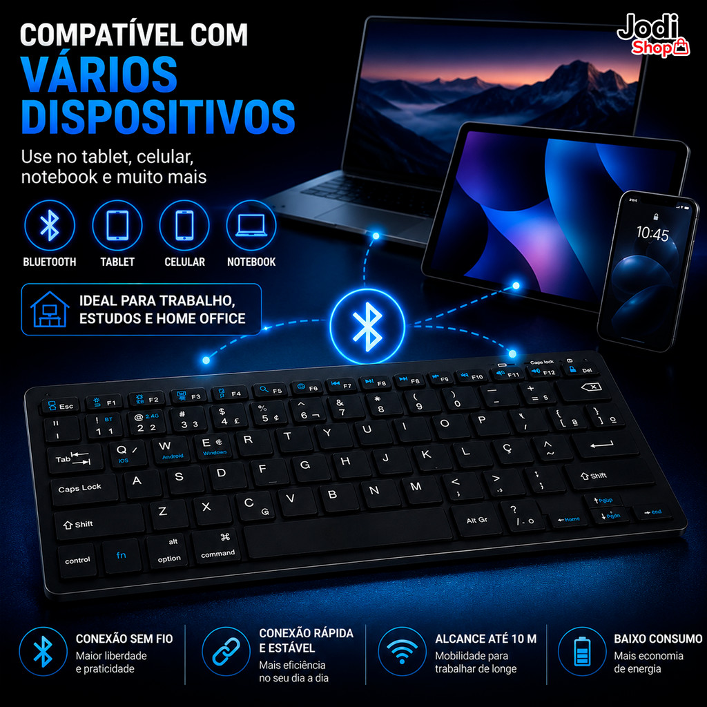Teclado Bluetooth Sem Fio Com Layout ABNT2 e Tecla Ç Para Uso Diário