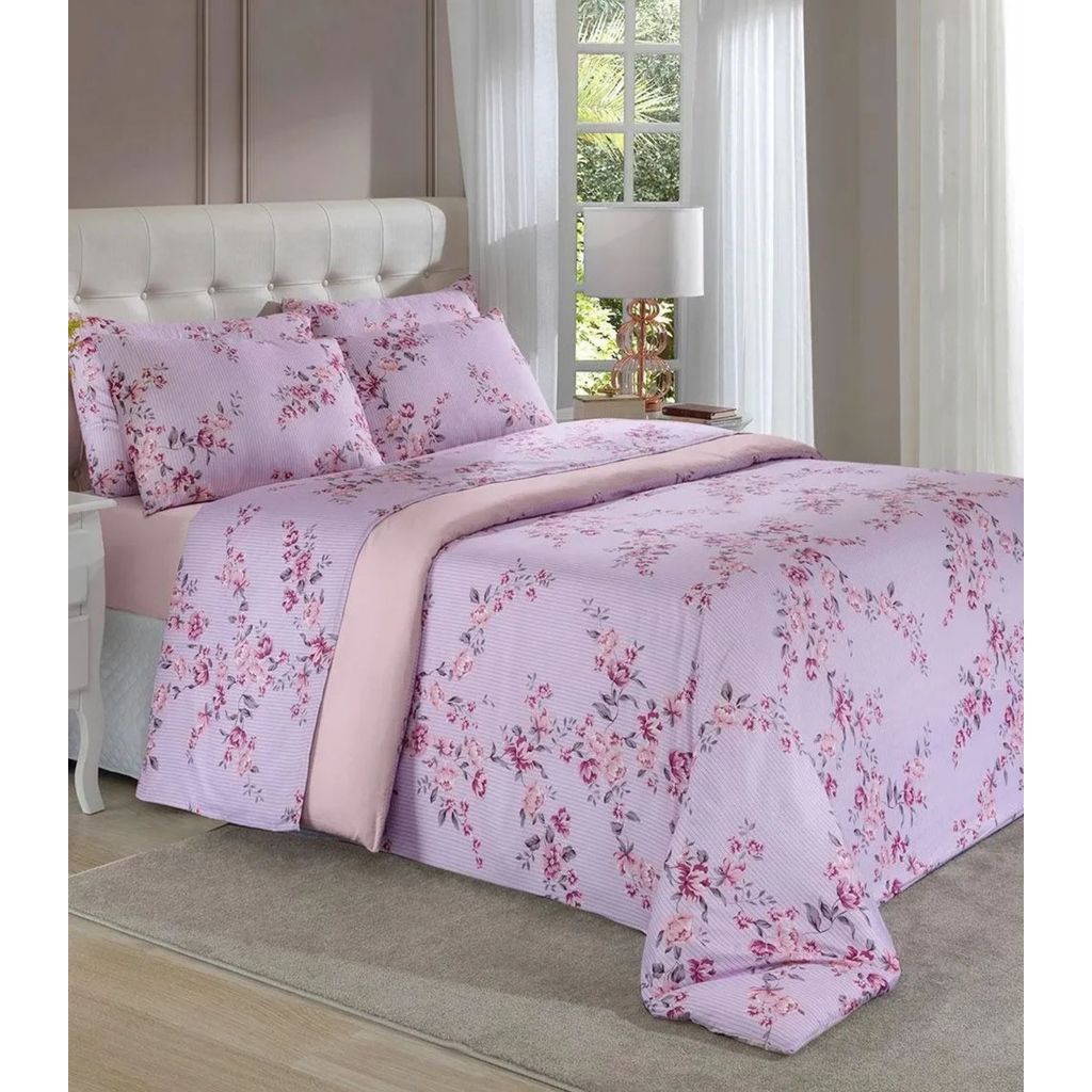Jogo De Cama 200 Fios Queen 4 Peças Lar E Lazer Roxo