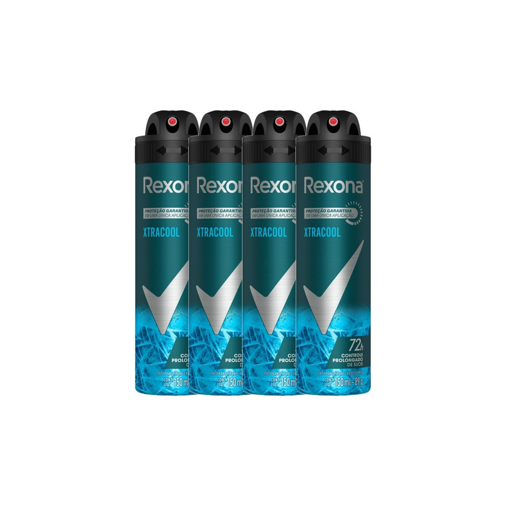 Kit 4 Desodorante Rexona Men Xtracool Aerosol Antitranspirante 72h Controle Prolongado 150ml