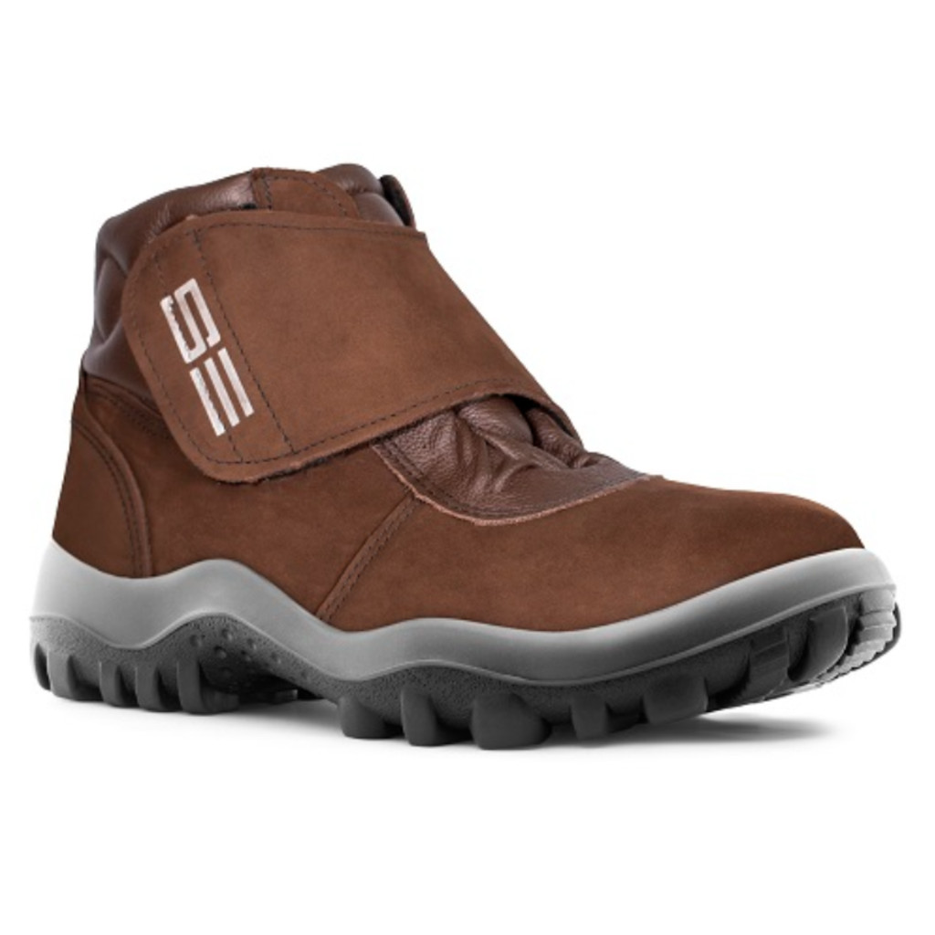 Bota Botina Miura Café Com Fecho De Velcro e Bico de PVC