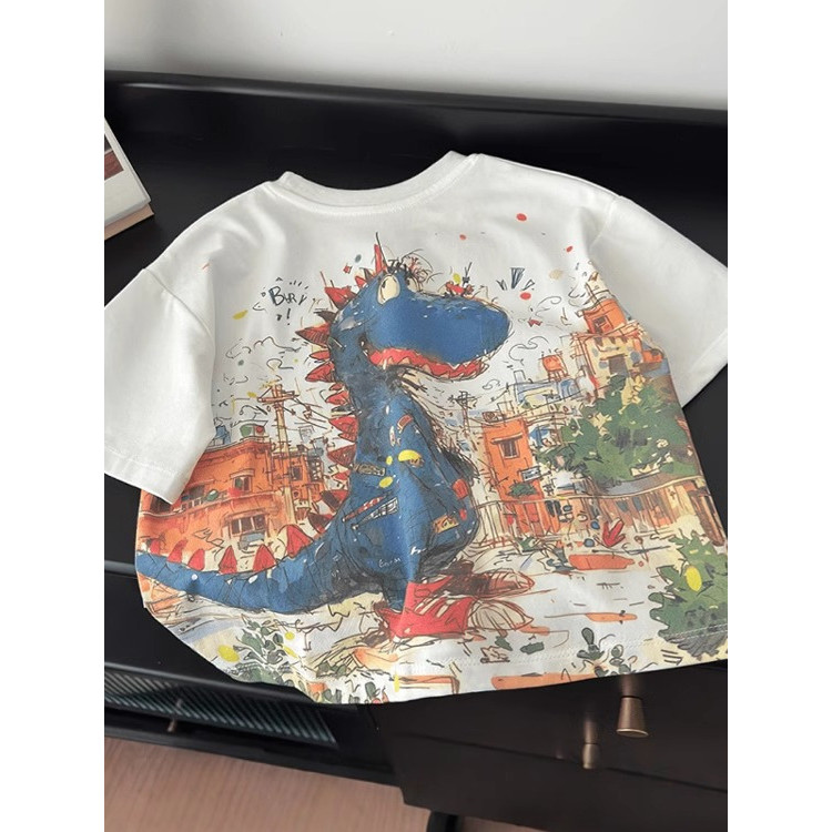 100% algodão crianças camiseta de manga curta verão 2026 novo dinossauro dos desenhos animados meninos meninas bebê Casu