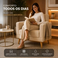 Poltrona Alto Padrão Linho Luxo Sala Moderna Resistente Elegante Confortável Decorativa Aconchegante