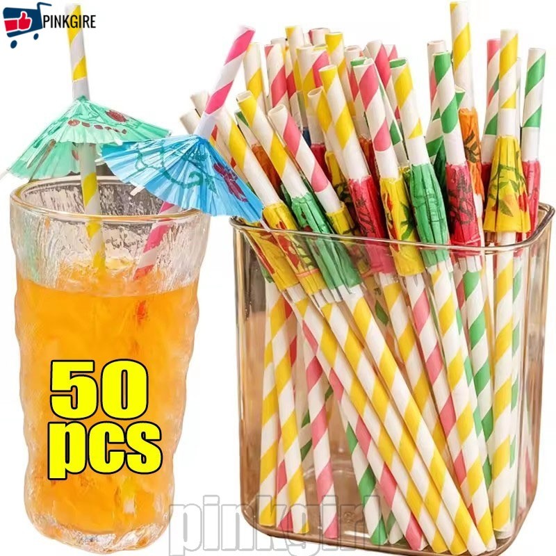 [Rdy Stk] 50/30/10 Unidades De Canudos De Guarda-Chuva De Alta Qualidade-Descartáveis-Mini Criativos Multicoloridos Para