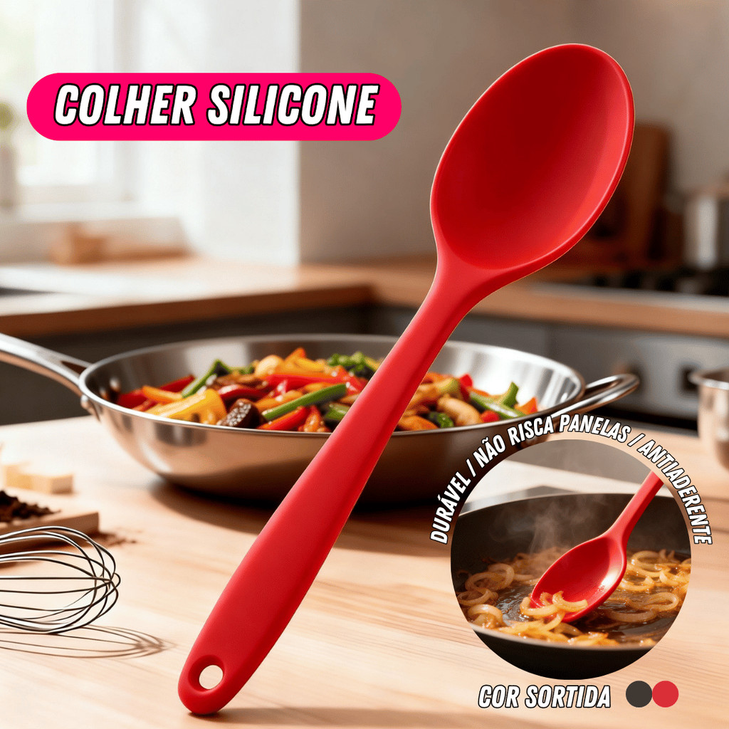 Colher Silicone Utensílio de Cozinha Macio Antiaderente Grande Durável Resistente Seguro Uso Diário Promoção
