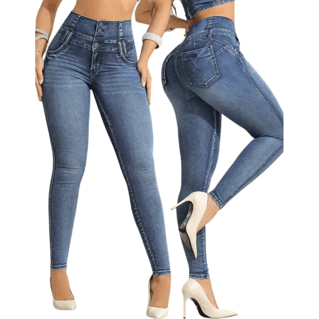 Calça Jeans Hot Pants Feminina Pit Bull Cintura Alta Modeladora Bundex Premium Levanta Bumbum