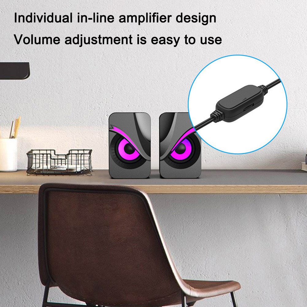Alto-Falante Com Fio USB Luzes RGB Caixa De Som Para PC Controle De Volume Mini De Mesa Computador Laptop