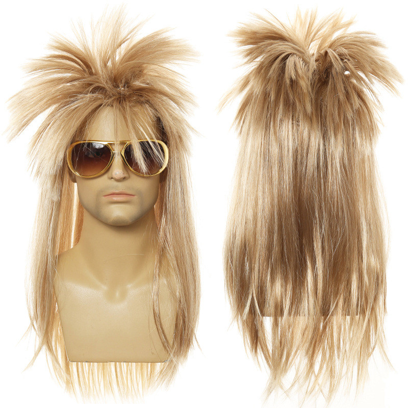 Europeu americano Rock peruca masculina Halloween Disco Mullet 80s Punk peruca loira cabelo farpado