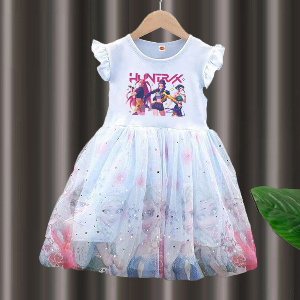 Meninas vestido de verão de manga curta roupas infantis crianças Elsa vestido de princesa Pettiskirt menina saia bruxa c