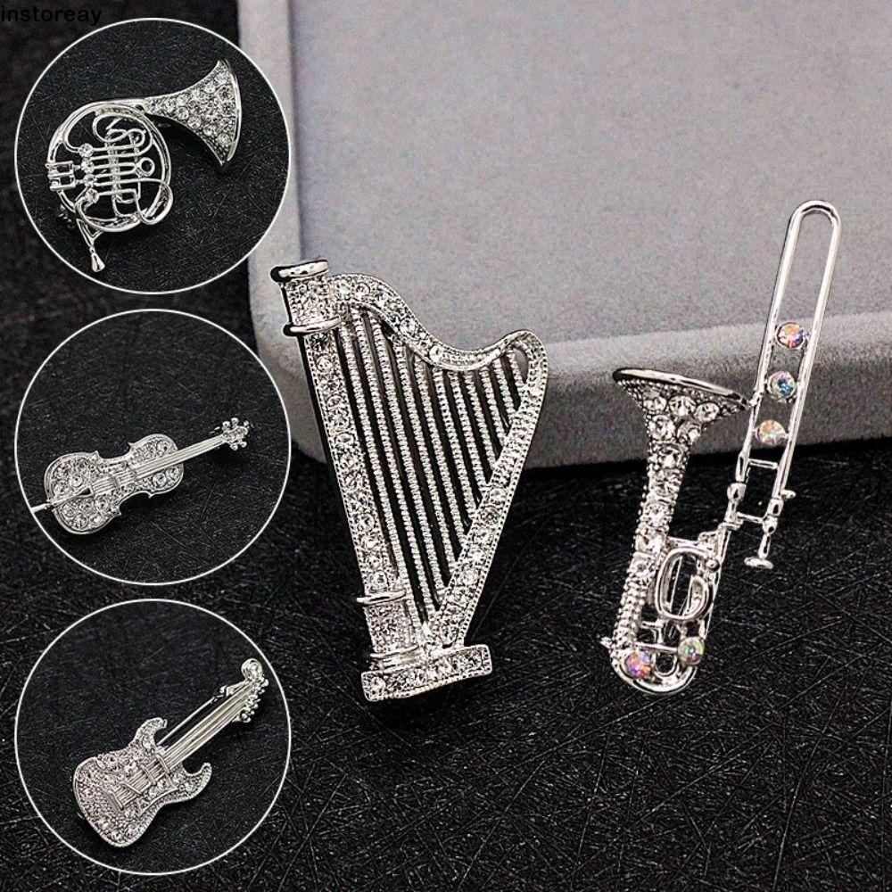 INSTOREAY Feminino Broche Acessórios De Roupas Camisola Casaco Colarinho Pino Harpa Trombone Guitarra Luxo Sentido Músic