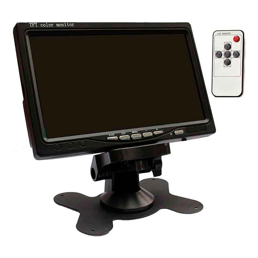Tela Monitor 7 polegadas LCD Colorido, 2 entradas de vídeo (2 AV-in), para Segurança, Carro, Câmera de Ré