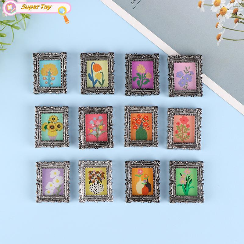 SUPERTOY 2 Pçs Mini Casa De Bonecas Em Miniatura 1 : 12 Quadro Antigo Manny Pintura A Óleo Diy Boneca Decoração Acessóri