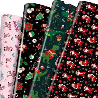 TAKEALOOKO Papel de Presente Engraçado do Papai Noel para o Natal - 12 Folhas Vermelho e Preto com Designs Divertidos pa