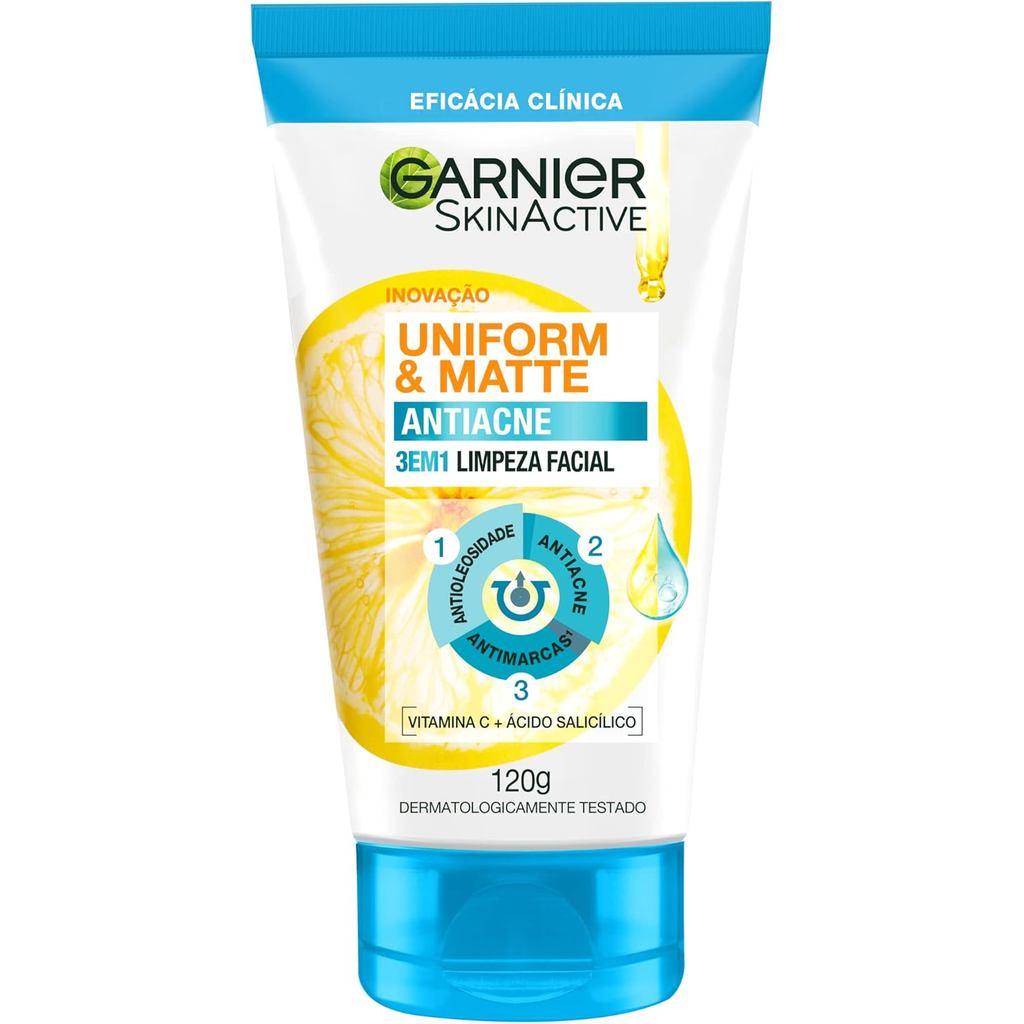 Sabonete Facial 3 em 1 Garnier Uniform & Matte Antiacne 120g
