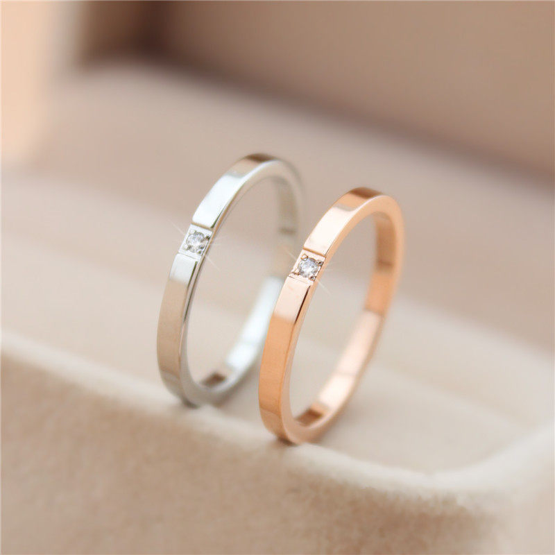 anel anel solitario Anel de cauda fina de aço titânio feminino de luxo leve rosa dedo ins diamante