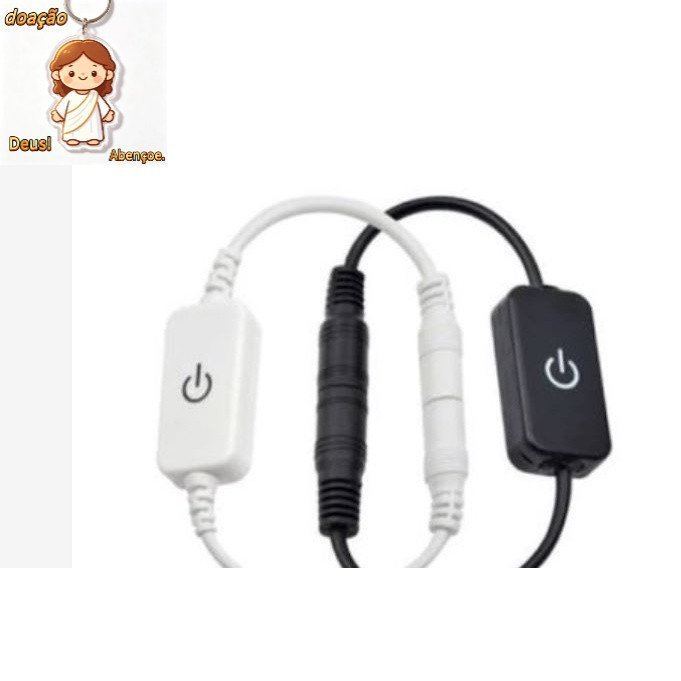 Botão Liga e Desliga Dimmer Interruptor Touch com P4 Macho e Femea para Barra Fita Led 12v 24v Cor Unica Preto ou Branco
