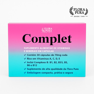 Complet Flora Pura 30 Cápsulas 750mg – Suplemento de Vitaminas e Minerais A C D E B1 B2 B3 B5 B6 B9 B12
