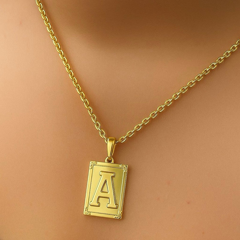 Corrente Cordão feminino CADEADO 4MM MAIS PINGENTE ESCOLHA SUA LETRA 100% em Moeda Antiga idêntico a ouro 18k