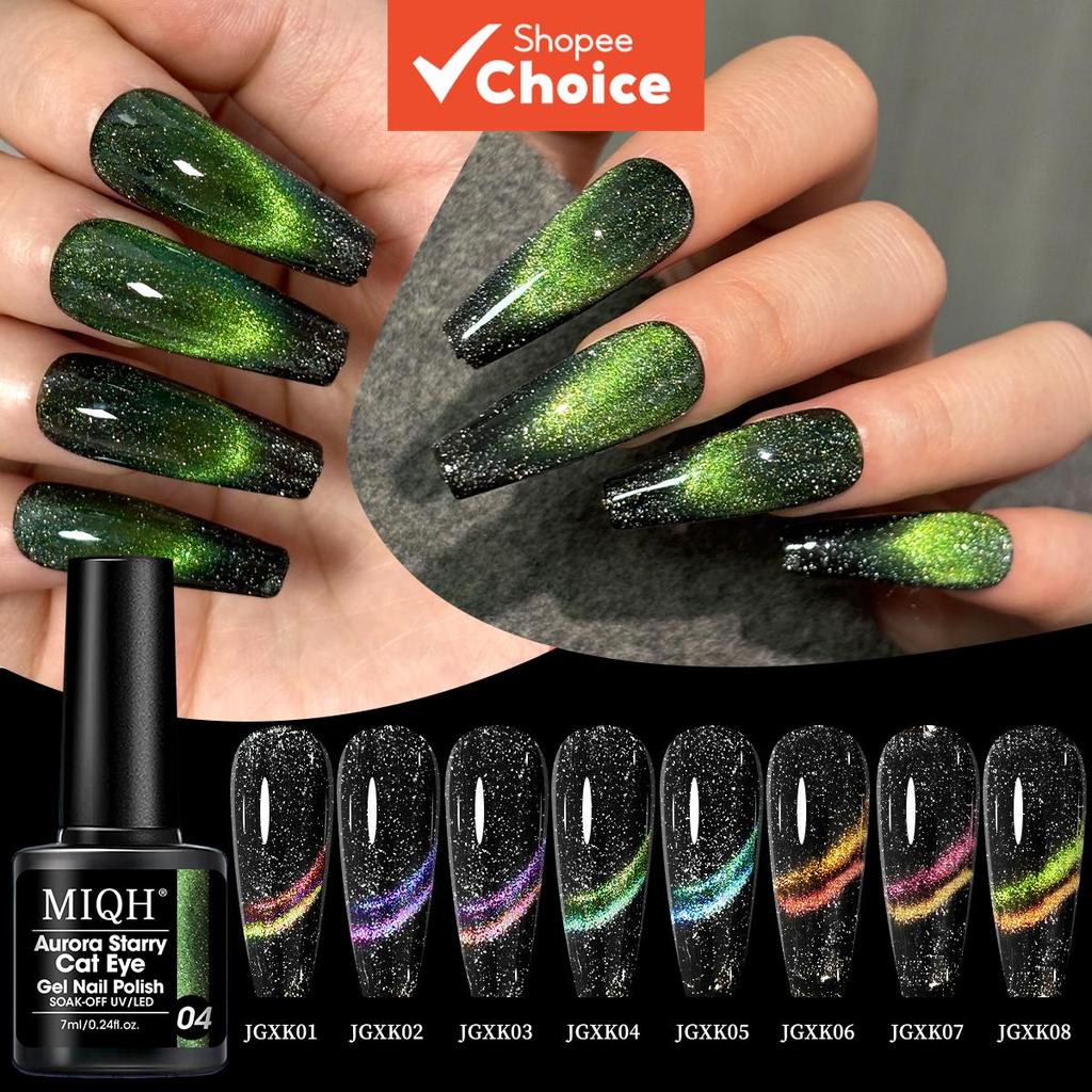 Kit de esmalte gel para unhas Aurora Starry Cat Eye com 6 frascos, 1 frasco de esmalte preto e 1 ímã, gel UV/LED