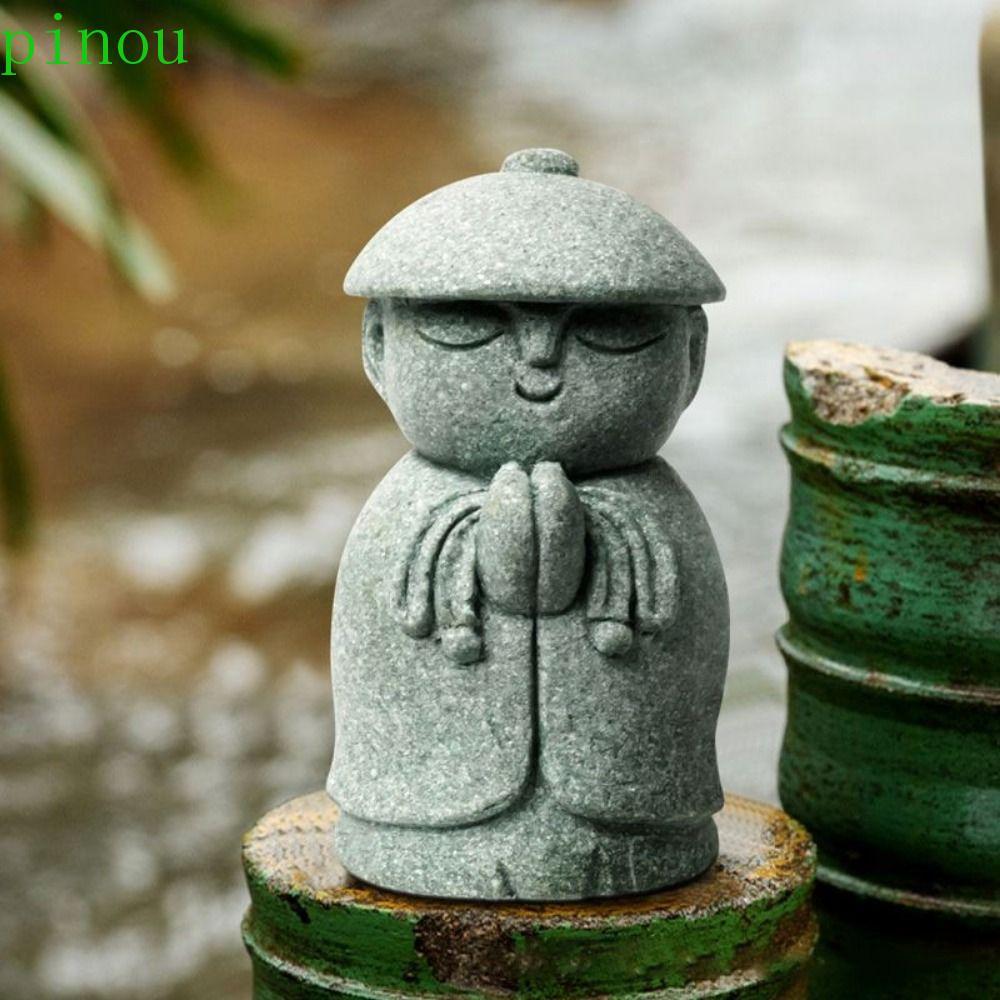 PINOU Estatueta De Pequenos Monges , Estátua De Buda Requintada Feita À Mão , Ornamento De Jardim Zen Em Miniatura Fofo
