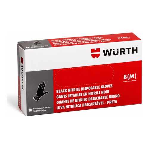 100 Luvas Nitrílicas Descartáveis 50 Pares Preta 8(m) Wurth