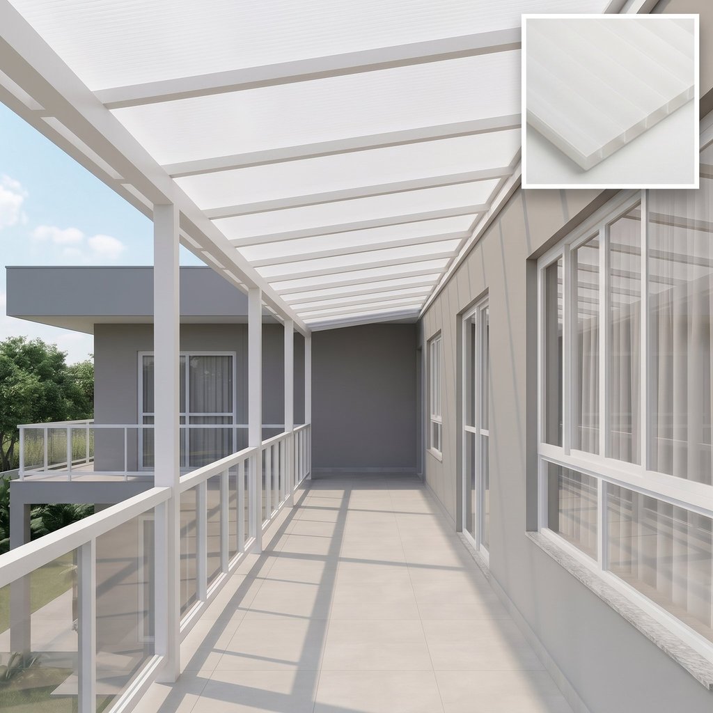 Cobertura Chapa Policarbonato Alveolar 4mm 105x300cm Branco Leitoso