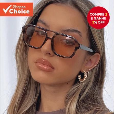 Óculos De Sol Aviador Retrô-Lente Amarela De Ponte Dupla UV400 Para Mulheres