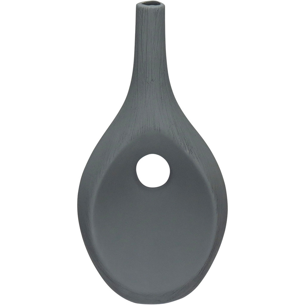 VASO DECORATIVO ENFEITE PLANTA APARADOR GARRAFA CERÂMICA 37x19x12cm CINZA