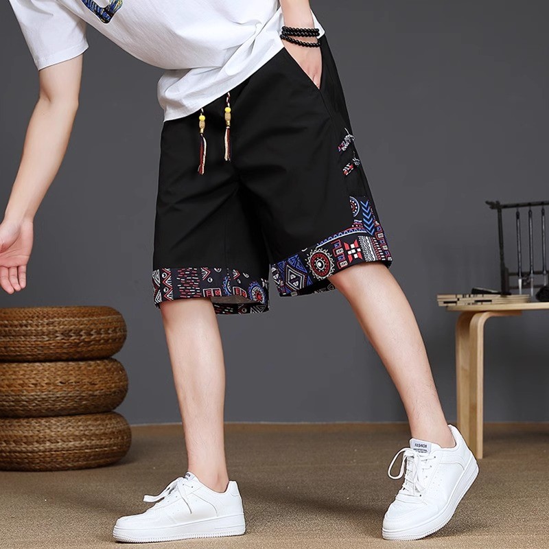 Novo estilo chinês estilo chinês fivela de disco Shorts de verão masculino seda gelo estilo fino solto Casual calças de