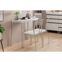 Mesa de Sala Jantar Multiuso Dobrável e 2 Banquetas 1700 Prata/Branco - Prata/Branco - Carraro