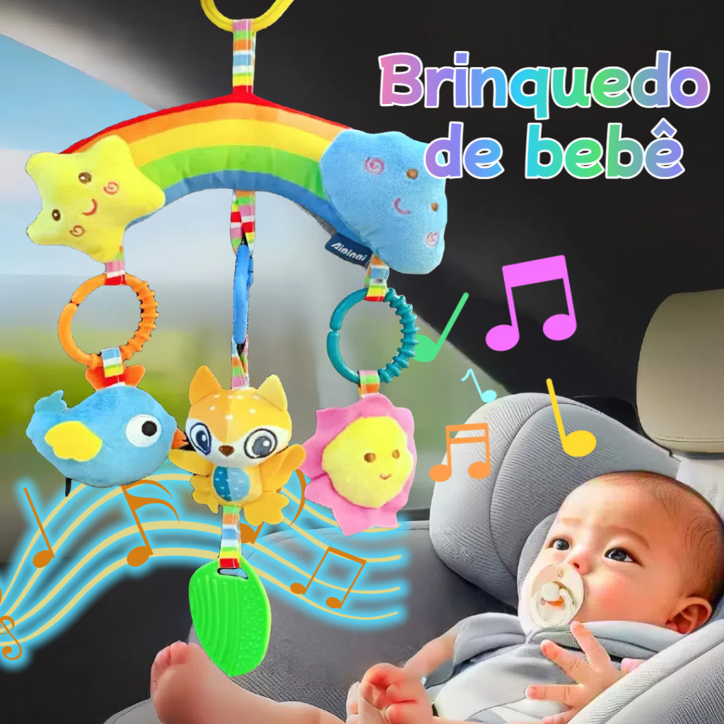 Recém Nascido Coruja ARCO IRIS/ Mobile Centopeia para Carrinho de bebê Brinquedo Sensorial Calmante Berço Com Chocalho