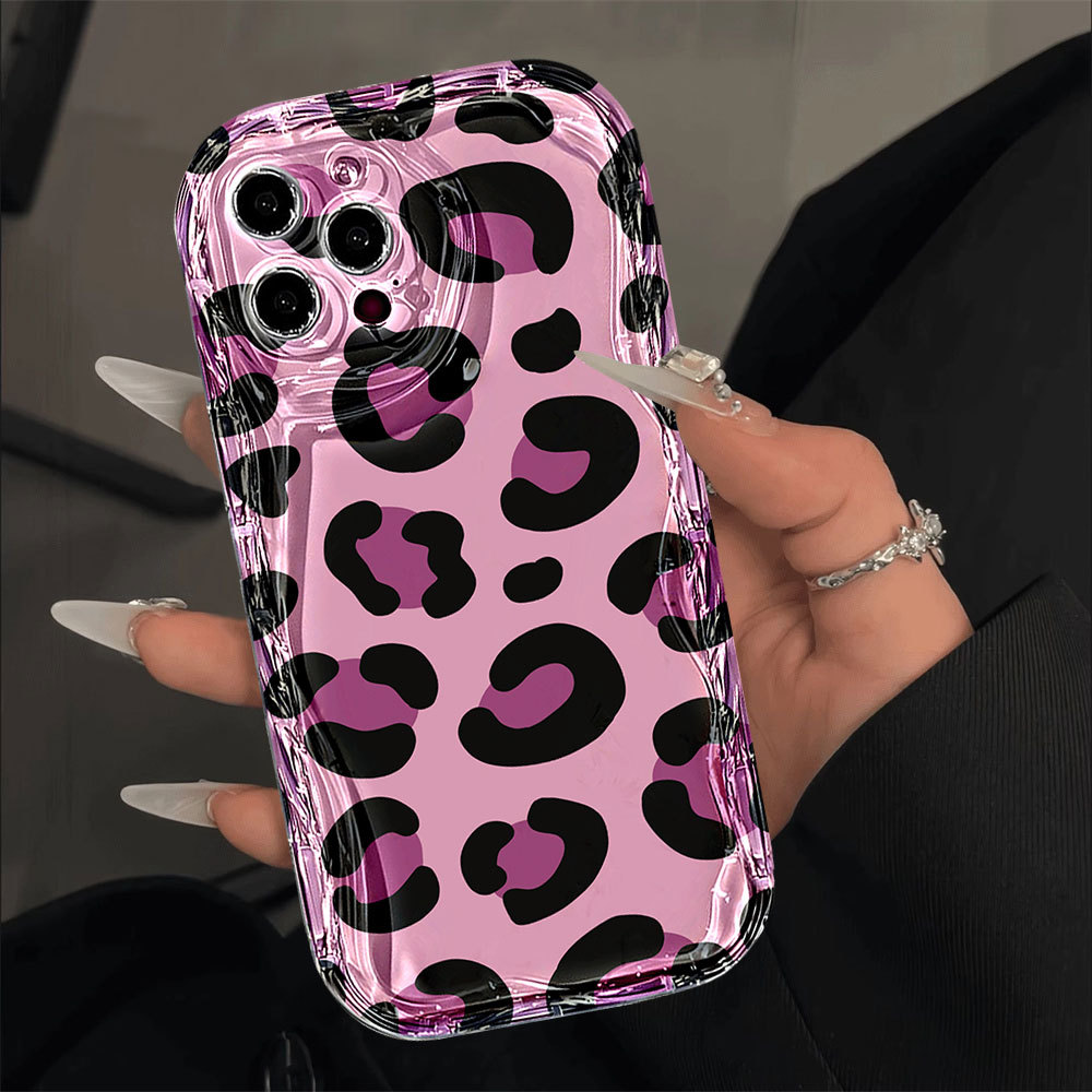 Capa De Telefone Ondulada Transparente , À Prova De Choque Com Estampa De Leopardo Rosa Para Samsung A56 A36 A55 A54 A16