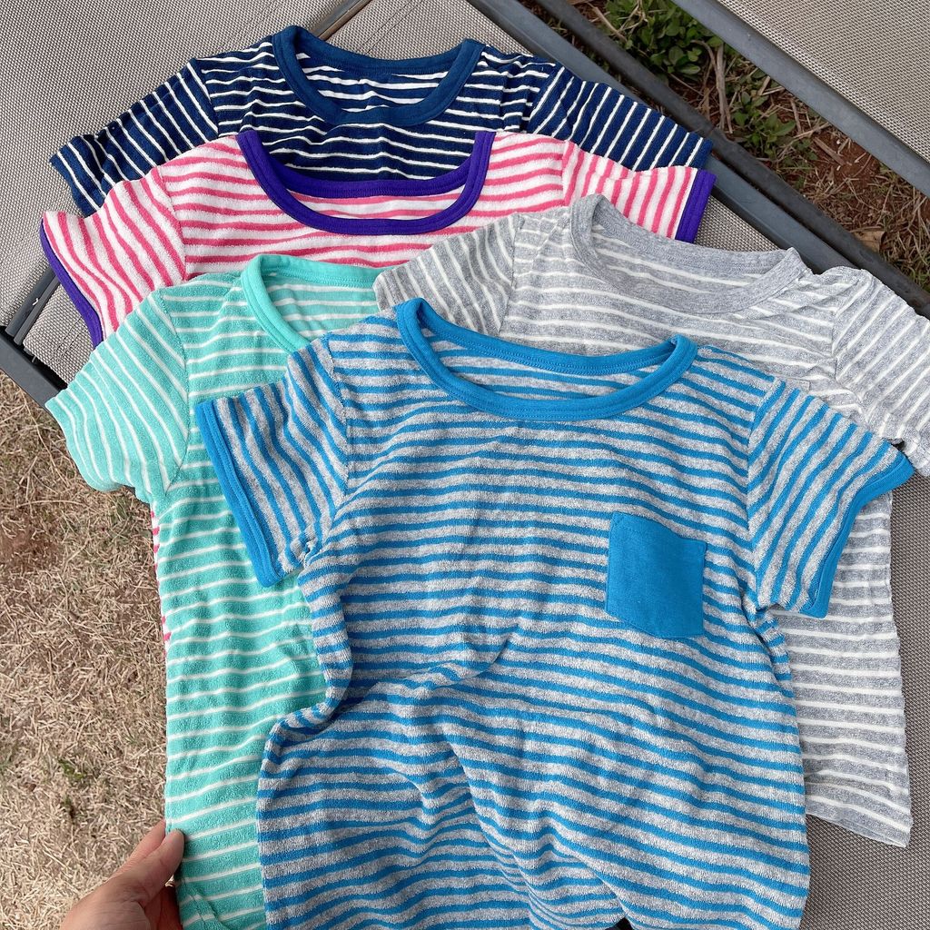 51375 Qing crianças camiseta de manga curta grande coleção toalha algodão de manga curta meninos meninas listrado em tor