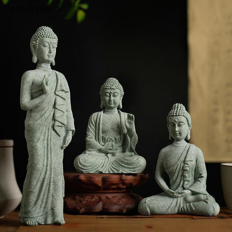 REBR 1 Pçs Mini Budismo Estatueta Decoração De Mesa Casa Zen Estátua Arenito Verde Tailândia Ornamento Buda Jardim Do Ta