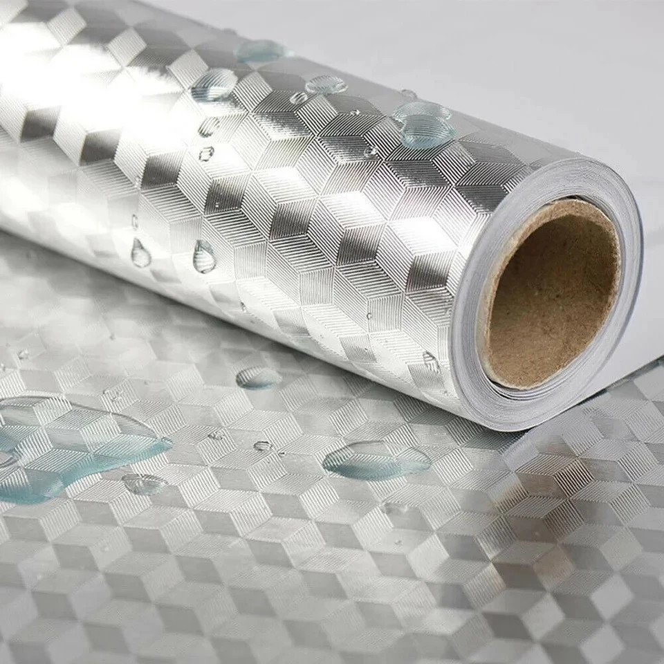 Rolo Papel Adesivo De Alumínio 3D Impermeável Proteção Para Cozinha E Fogão